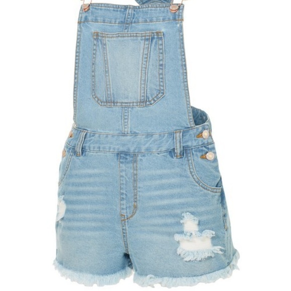 2SABLE Pants - distressed Ripped Frayed hem denim overall shorts